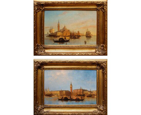 Joseph Carl Berthold Püttner (Planà, 1821 – Vöslau, 1881), Gondole al tramonto davanti a Piazza S. Marco e Santa Maria della Salute