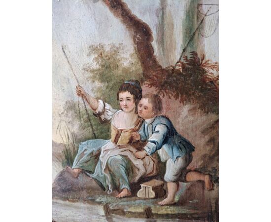 Coppia di dipinti raffiguranti scene animate