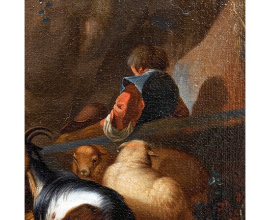 Cerchia di Nicolaes Berchem (1620, Haarlem - 1683, Amsterdam), Scena con armenti