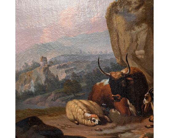 Cerchia di Nicolaes Berchem (1620, Haarlem - 1683, Amsterdam), Scena con armenti