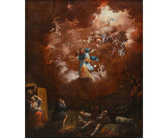 XVIII secolo, scuola fiamminga, L’apparizione dell’angelo ai pastori