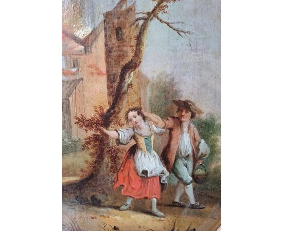 Coppia di dipinti raffiguranti scene animate