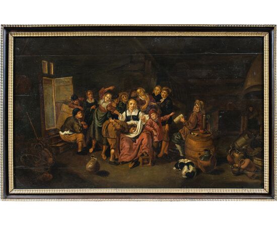 Pittore olandese (XVIII-XIX sec.) - Interno di osteria.