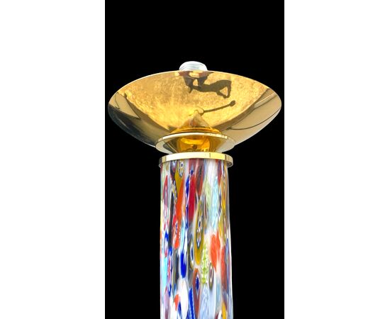 Lampada da terra  in vetro murrina con dettagli in ottone.Murano.