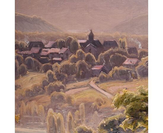 DIPINTI ANTICHI PAESAGGI, VALLE DELLA CORREZE E VILLAGGIO, DIDIER POUGET, OLIO SU TELA. (QP658)