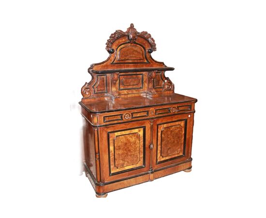 Credenza Piattaia stile Luigi Filippo in Legno di Noce e Radica