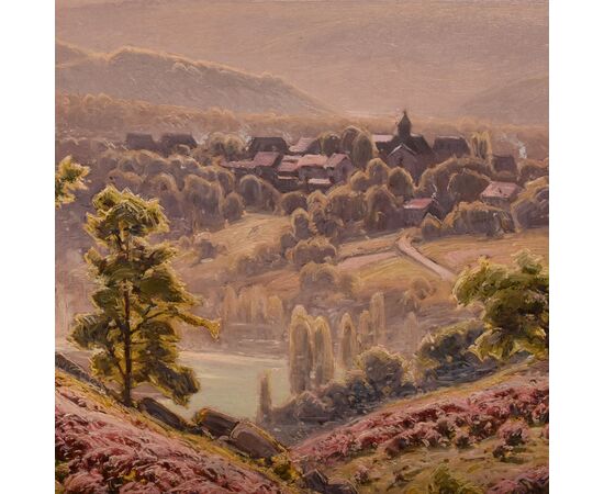 DIPINTI ANTICHI PAESAGGI, VALLE DELLA CORREZE E VILLAGGIO, DIDIER POUGET, OLIO SU TELA. (QP658)