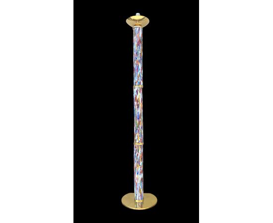 Lampada da terra  in vetro murrina con dettagli in ottone.Murano.