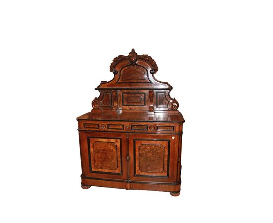 Credenza Piattaia stile Luigi Filippo in Legno di Noce e Radica