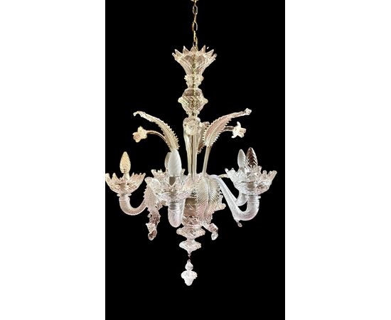 Lampadario in vetro soffiato balloton a cinque fuochi.Murano.