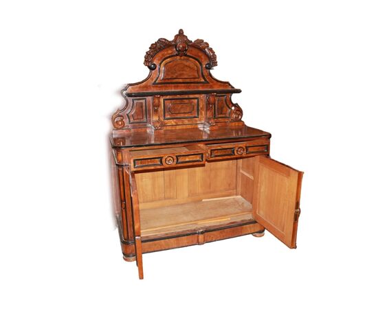 Credenza Piattaia stile Luigi Filippo in Legno di Noce e Radica