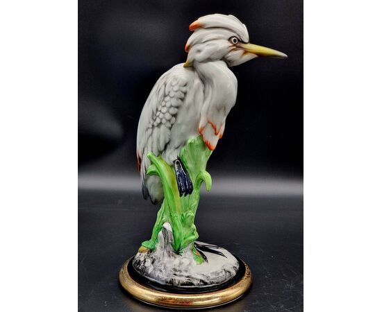 Scultura ceramica anni '50 raffigurante airone marino su base vegetale