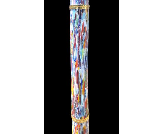 Lampada da terra  in vetro murrina con dettagli in ottone.Murano.