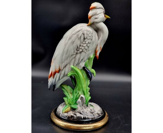 Scultura ceramica anni '50 raffigurante airone marino su base vegetale