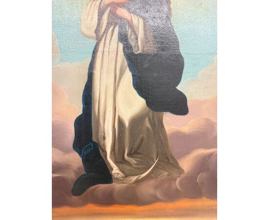 Antico dipinto olio su tela Immacolata concezione, 104x59 cm, scuola italiana XIX sec