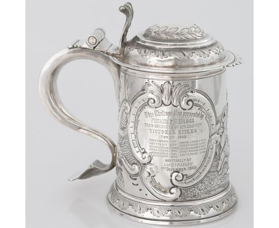 Tankard in argento sterling Regina Anna, argentiere RP, Dublino, 1711