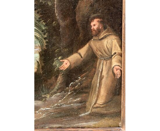 Maestro italiano (XVII sec.) - La fuga in Egitto appare a S. Francesco.