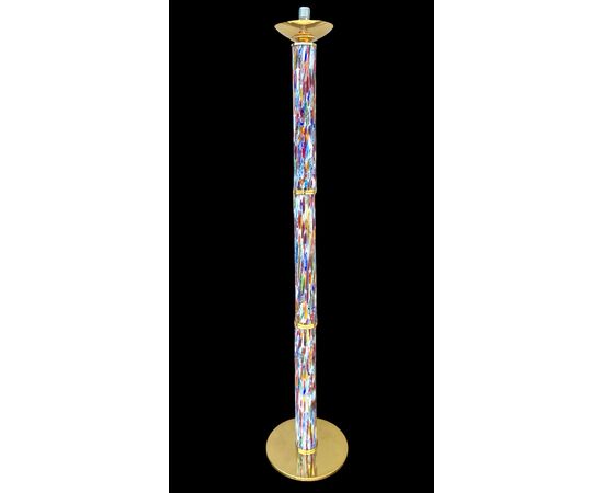 Lampada da terra  in vetro murrina con dettagli in ottone.Murano.