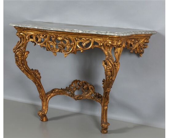 Consolle in legno intagliato e dorato, Piemonte, Epoca barocchetto, metà XVIII secolo