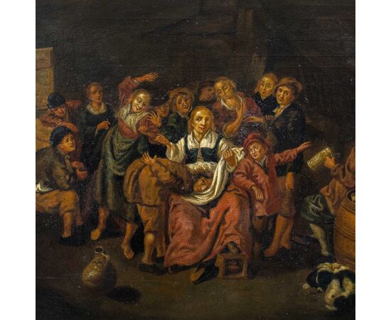 Pittore olandese (XVIII-XIX sec.) - Interno di osteria.