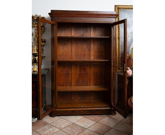 Libreria antica Luigi Filippo Napoletana in legno esotico pregiato. Periodo XIX secolo.