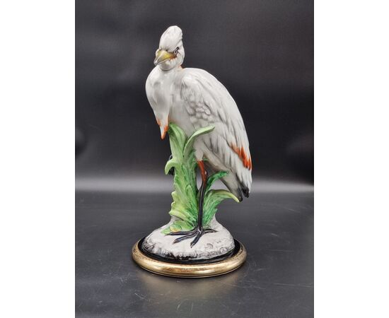 Scultura ceramica anni '50 raffigurante airone marino su base vegetale