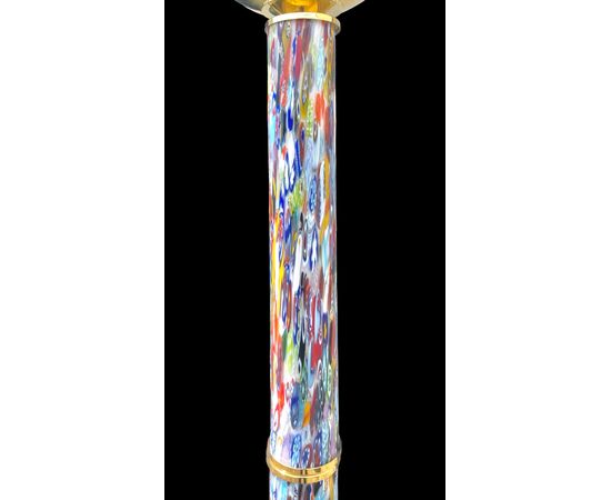 Lampada da terra  in vetro murrina con dettagli in ottone.Murano.