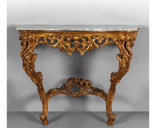 Consolle in legno intagliato e dorato, Piemonte, Epoca barocchetto, metà XVIII secolo