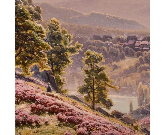 DIPINTI ANTICHI PAESAGGI, VALLE DELLA CORREZE E VILLAGGIO, DIDIER POUGET, OLIO SU TELA. (QP658)