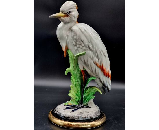 Scultura ceramica anni '50 raffigurante airone marino su base vegetale