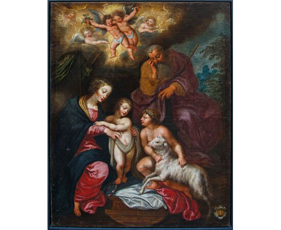 Cerchia di Pieter Paul Rubens (1577-1640), Sacra Famiglia con San Giovannino