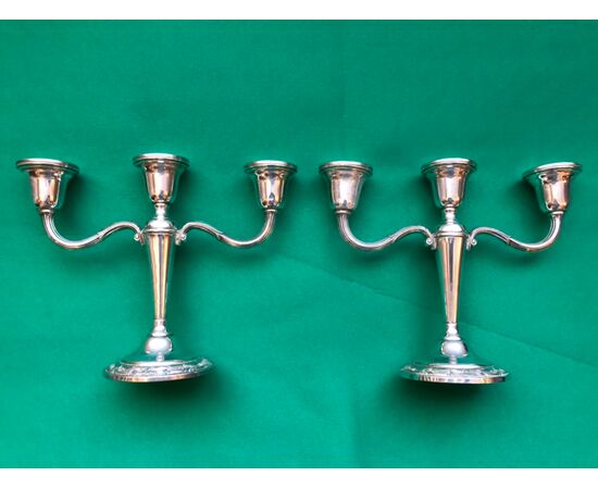 Pair of three-burner silver candeliers Sterling punch USA.     