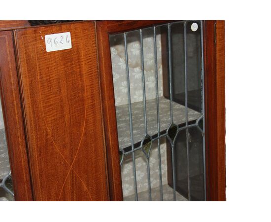 Vetrina 2 porte Vittoriana del 1800 in legno di mogano con intarsi floreali