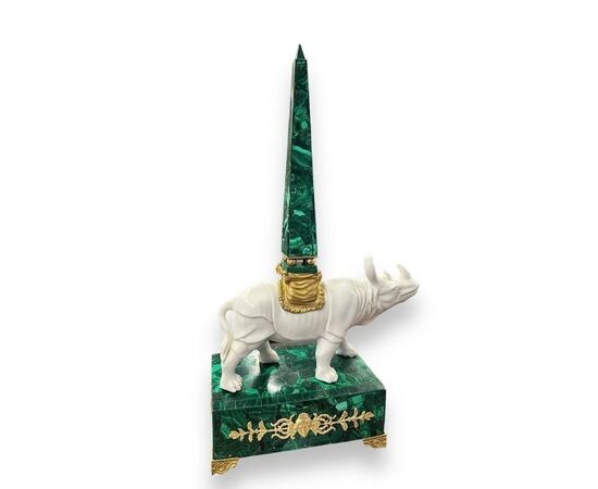  Coppia di Obelischi in Malachite e Bronzo dorato, XIX Secolo 