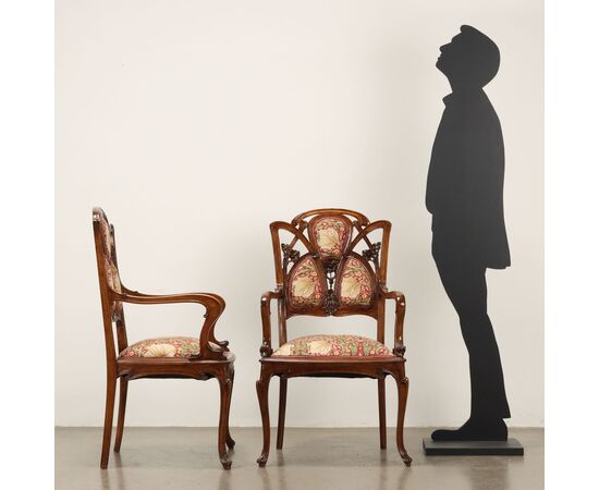 Coppia di Poltroncine Liberty Italia Fine XIX Inizio XX Secolo