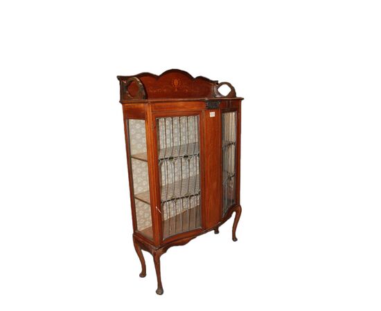 Vetrina 2 porte Vittoriana del 1800 in legno di mogano con intarsi floreali
