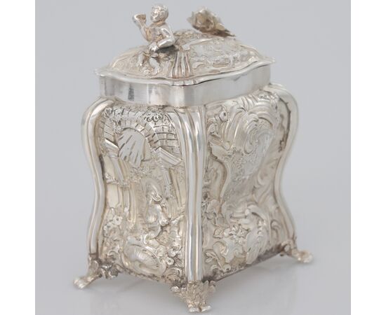 Contenitore per tè Giorgio II montato in argento sterling, Londra, 1754