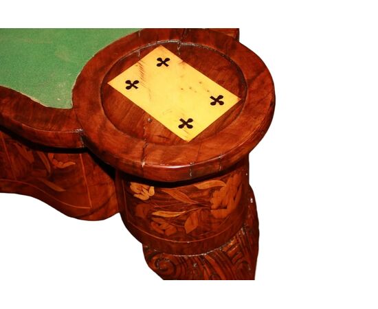 Prezioso Tavolino da Gioco Olandese di Fine 1700 Riccamente Intarsiato