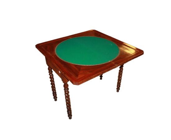 Tavolino da gioco stile Direttorio in legno di Mogano Biondo
