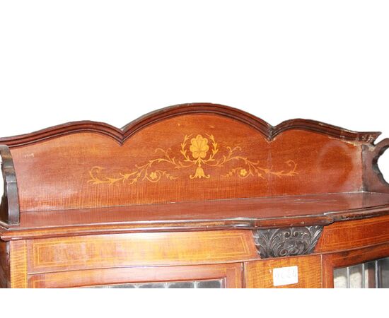 Vetrina 2 porte Vittoriana del 1800 in legno di mogano con intarsi floreali