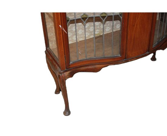 Vetrina 2 porte Vittoriana del 1800 in legno di mogano con intarsi floreali