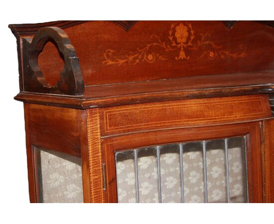 Vetrina 2 porte Vittoriana del 1800 in legno di mogano con intarsi floreali
