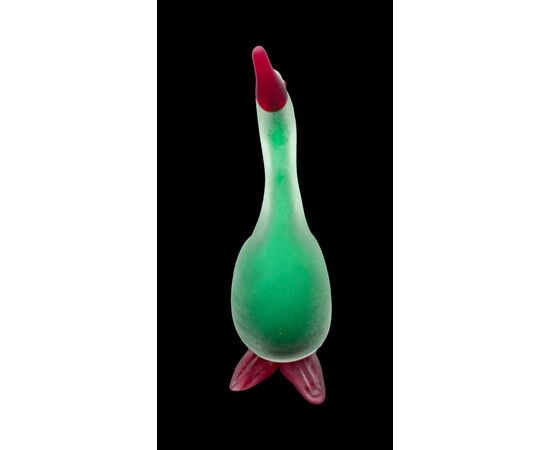 Anatra in vetro pesante acidato.Franco Moretti Murano.