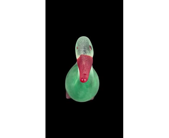 Anatra in vetro pesante acidato.Franco Moretti Murano.