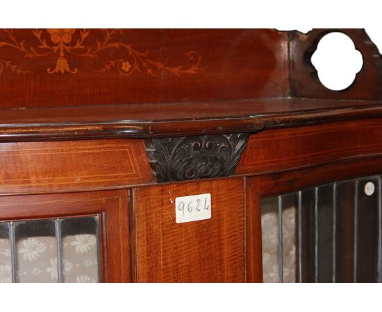 Vetrina 2 porte Vittoriana del 1800 in legno di mogano con intarsi floreali