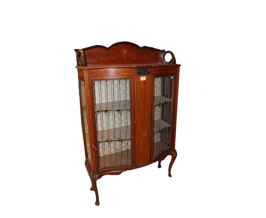 Vetrina 2 porte Vittoriana del 1800 in legno di mogano con intarsi floreali