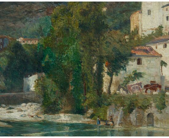 André Jallot (1884-1936), Veduta di un villaggio sulle rive di un fiume