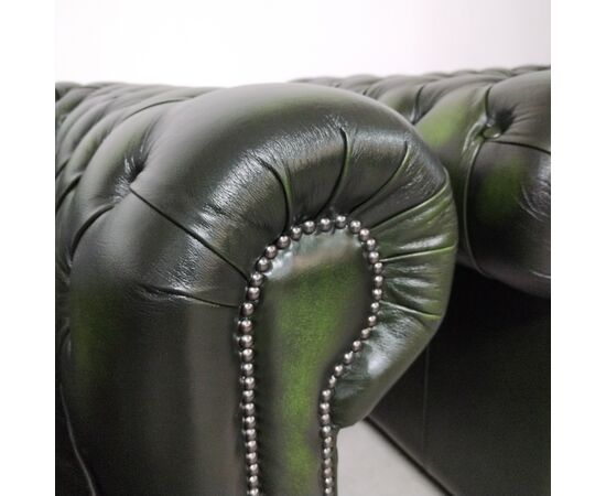 Nuova coppia di poltrone chesterfield club in pelle verde anticato inglese originale 