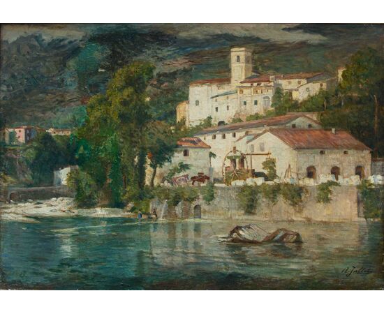 André Jallot (1884-1936), Veduta di un villaggio sulle rive di un fiume