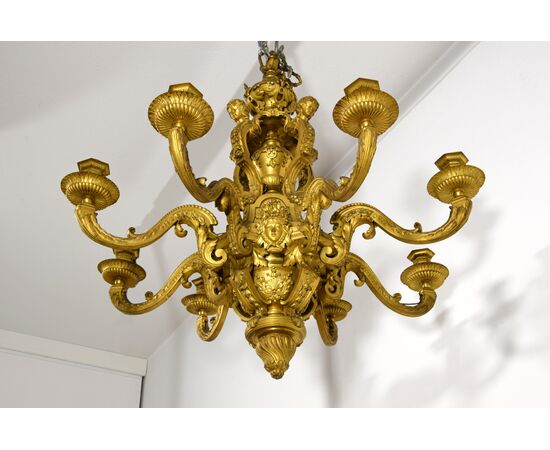 Lampadario in bronzo dorato, Francia, stile Reggenza, seconda metà del XIX secolo